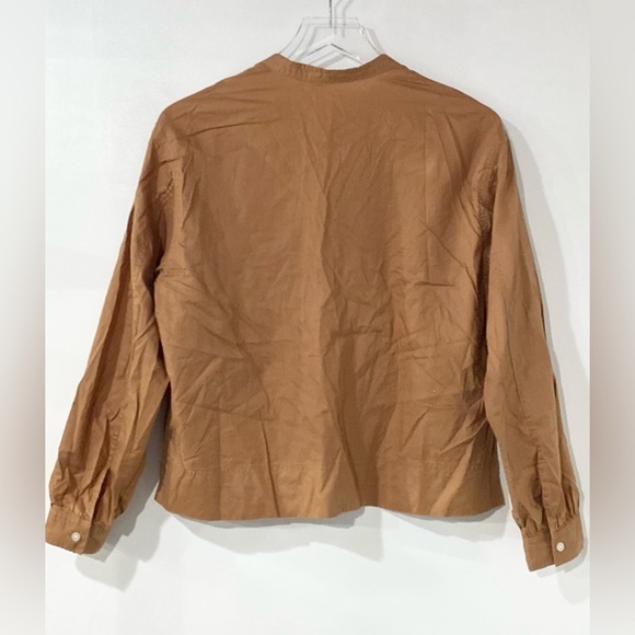 Everlane The Silky Cotton Split Neck Blouse in Tawny Brown 2 - Picture 5 of 7